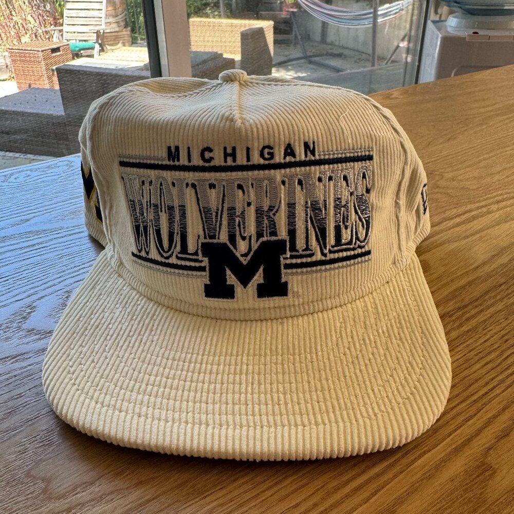 White Corduroy Baseball Cap, University of Michigan Branded